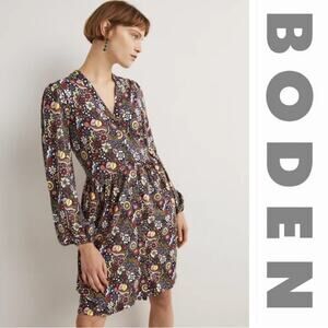 Boden Womens Floral Button Through Jersey Dress Long Sleeve V Neck 16/18R plus